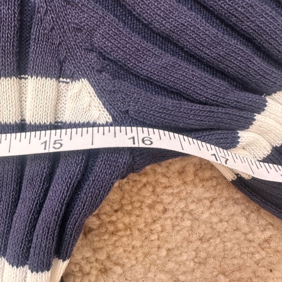 Navy Ribbed Knit Polo Dress with White Stripes- Small- NEW - Picture 7 of 12